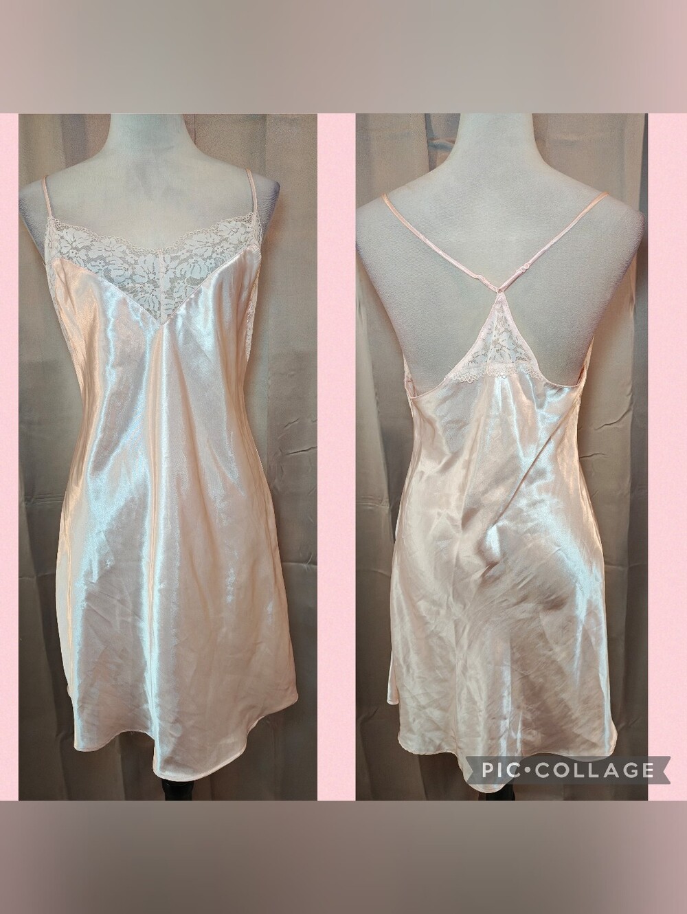 🩷Lilac & London Pale Pink Satin & Lace T-Back Lingerie Slip Dress🩷